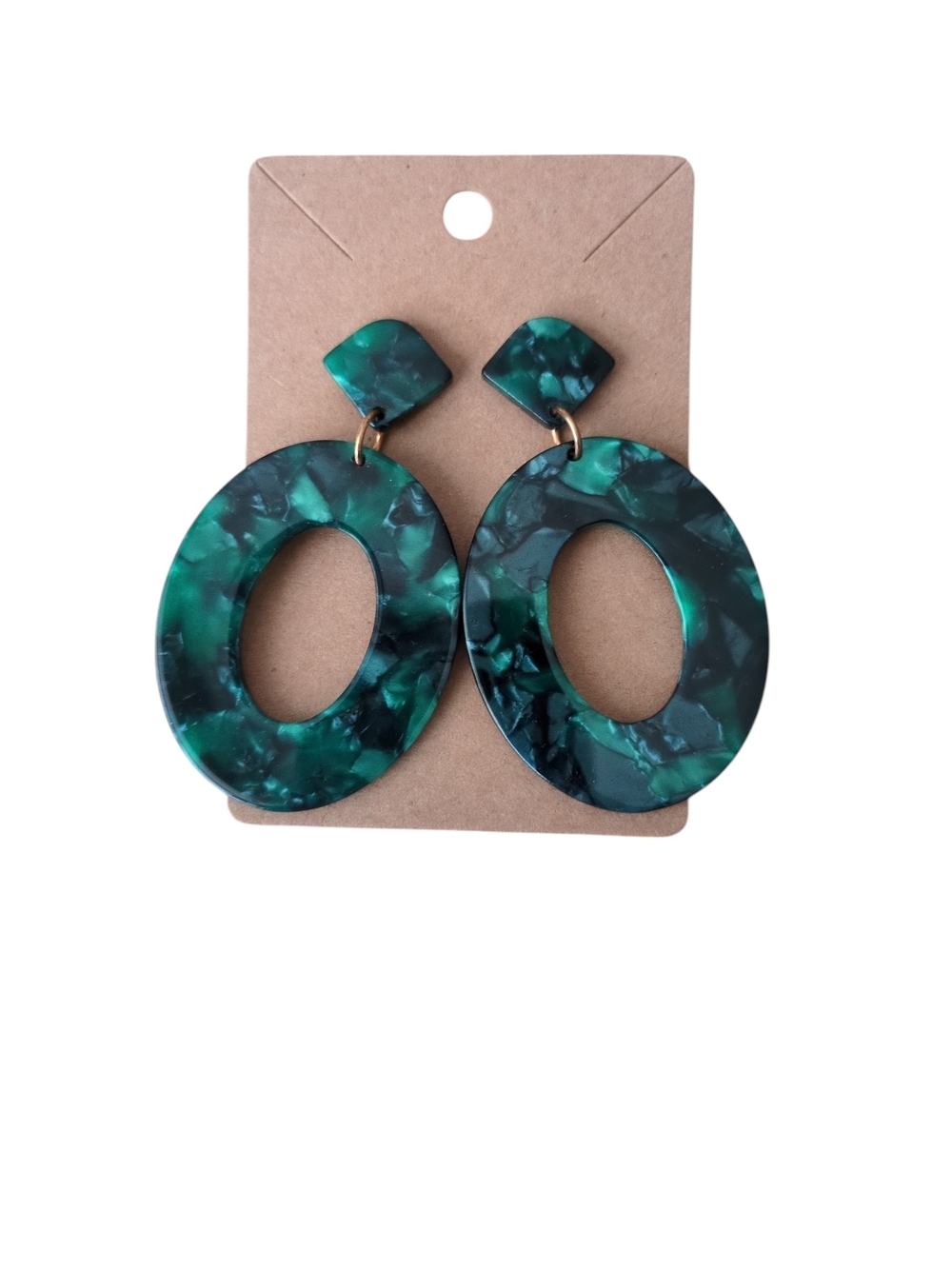 Green Resin Oval Drop Earrings - Unbranded